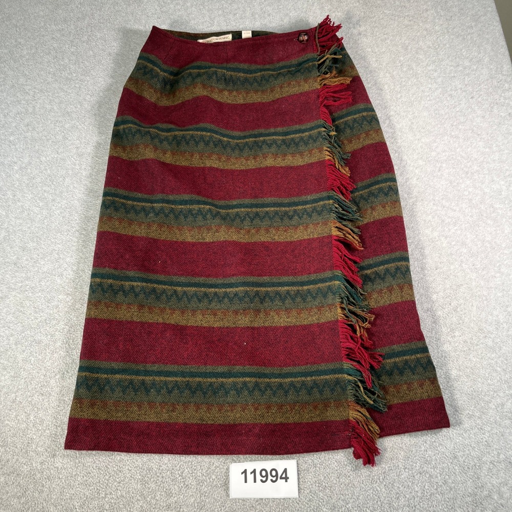 Roo Crossing Wrap Skirt Womens 14 Multicolor Striped Fringe Southwestern Casual